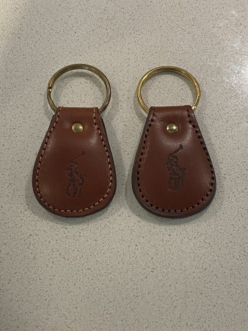 Lot of 2 Vintage Polo Ralph Lauren Brown Leather Key Chain Key Ring Fob